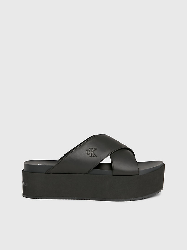 black skórzane sandały na platformie dla kobiety - calvin klein jeans