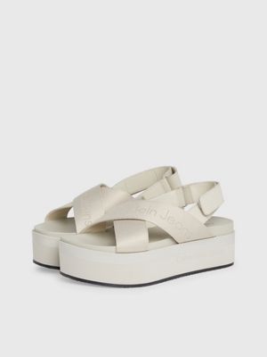 triple eggshell platform sandals for women calvin klein jeans