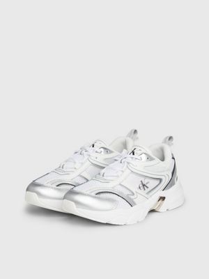 bright white/silver leather trainers for women calvin klein jeans