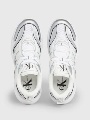 bright white/silver leather trainers for women calvin klein jeans