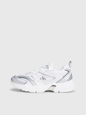 bright white/silver leather trainers for women calvin klein jeans