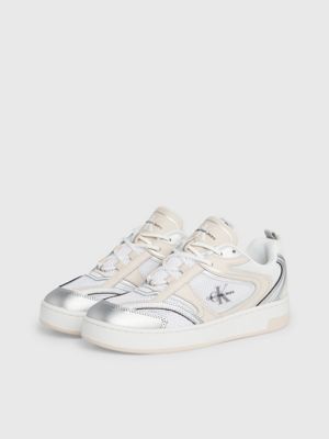 bright white/whisper pink/silver leather trainers for women calvin klein jeans