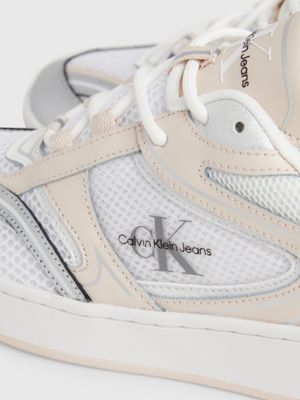 bright white/whisper pink/silver leather trainers for women calvin klein jeans