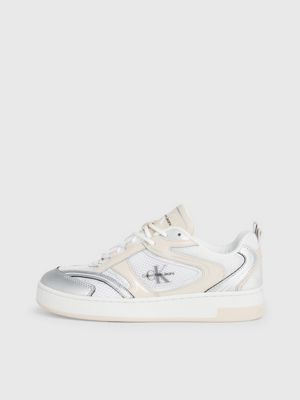 bright white/whisper pink/silver leather trainers for women calvin klein jeans