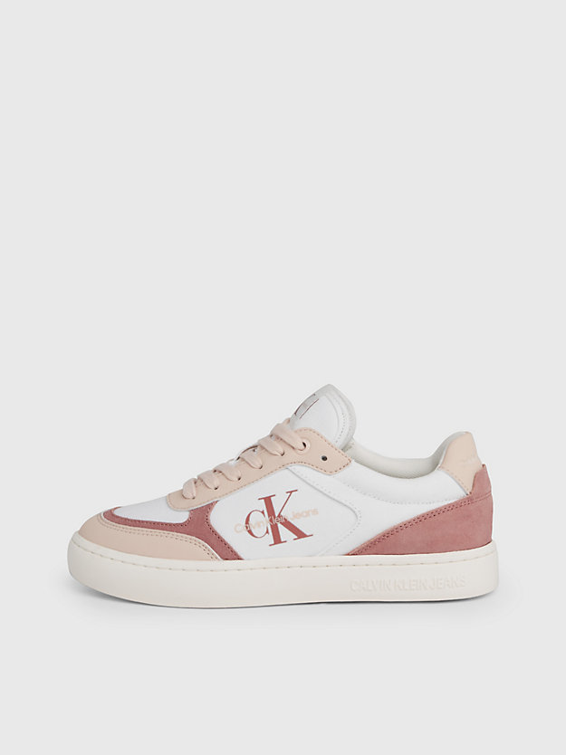 bright white/whisper pink canvas sneakers voor dames - calvin klein jeans