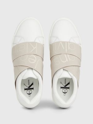 baskets à enfiler en cuir bright white/eggshell pour femmes calvin klein jeans