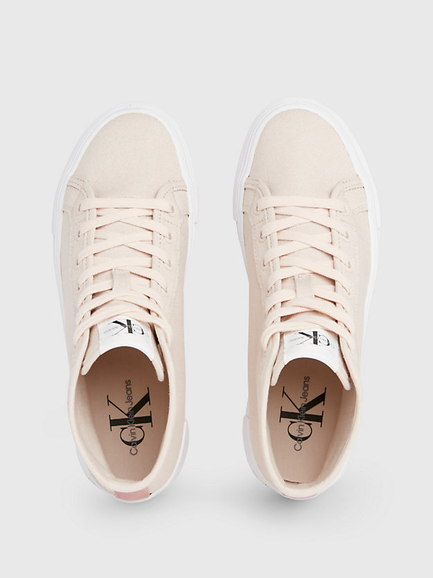 whisper pink/ash rose/bright white canvas high-top sneakers met plateauzool voor dames - calvin klein jeans