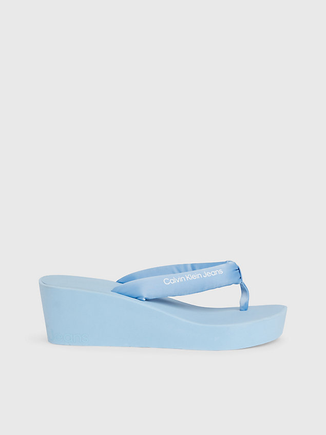 blue satin platform wedge flip flops for women calvin klein jeans