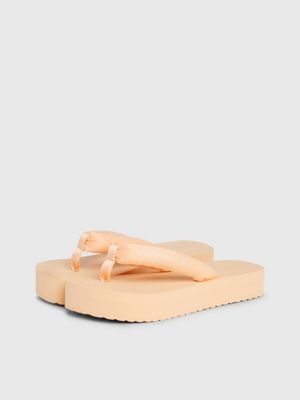 peach dream/reflective silver satin platform flip flops for women calvin klein jeans