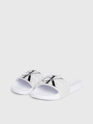 bright white/black aop canvas sliders for women calvin klein jeans