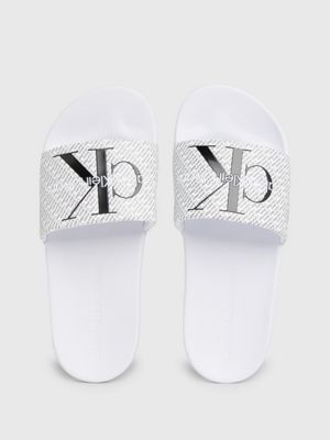 bright white/black aop canvas sliders for women calvin klein jeans