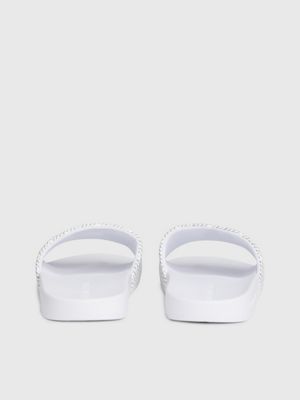 bright white/black aop canvas sliders for women calvin klein jeans