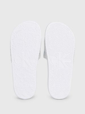 bright white/black aop canvas sliders for women calvin klein jeans