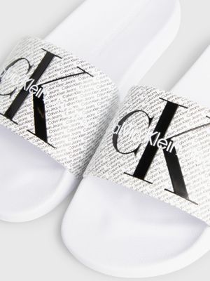 bright white/black aop canvas sliders for women calvin klein jeans