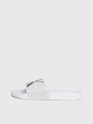 bright white/black aop canvas sliders for women calvin klein jeans