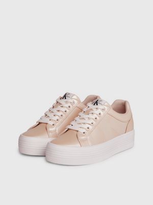 whisper pink/bright white leather platform trainers for women calvin klein jeans