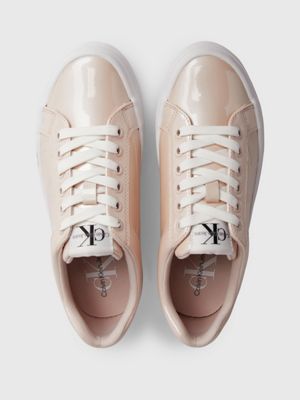 whisper pink/bright white leather platform trainers for women calvin klein jeans