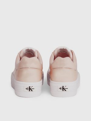 whisper pink/bright white leather platform trainers for women calvin klein jeans