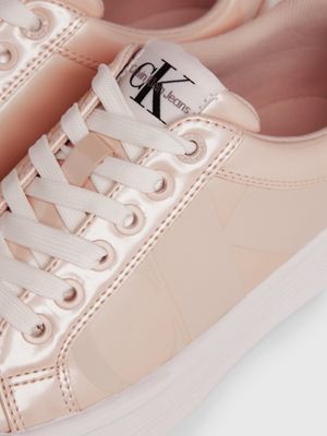 whisper pink/bright white leather platform trainers for women calvin klein jeans