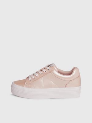 whisper pink/bright white leather platform trainers for women calvin klein jeans