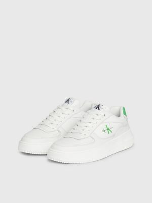 bright white/classic green leather trainers for women calvin klein jeans