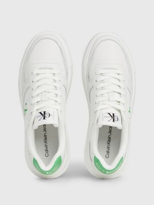 bright white/classic green leather trainers for women calvin klein jeans