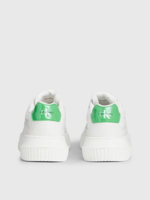 bright white/classic green leather trainers for women calvin klein jeans