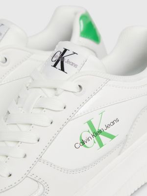 bright white/classic green leather trainers for women calvin klein jeans