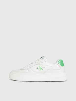 bright white/classic green leather trainers for women calvin klein jeans