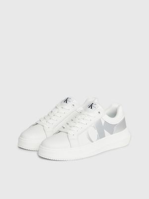 bright white/silver leather trainers for women calvin klein jeans