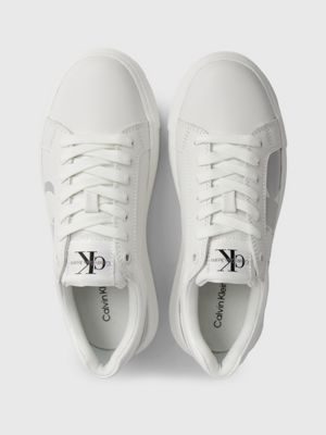 bright white/silver leather trainers for women calvin klein jeans