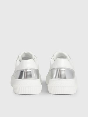 bright white/silver leather trainers for women calvin klein jeans