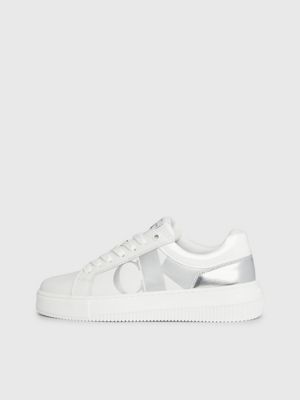 bright white/silver leather trainers for women calvin klein jeans