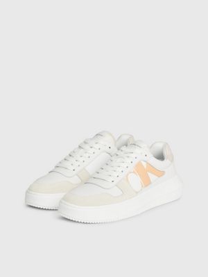 b white/whisper pink/peach dream leather trainers for women calvin klein jeans