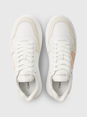 b white/whisper pink/peach dream leather trainers for women calvin klein jeans