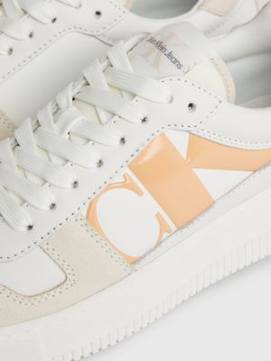 b white/whisper pink/peach dream leather trainers for women calvin klein jeans