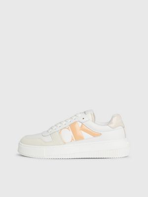 b white/whisper pink/peach dream leather trainers for women calvin klein jeans