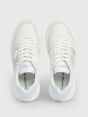 bright white/creamy white/baby blue leather trainers for women calvin klein jeans