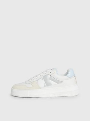 bright white/creamy white/baby blue leather trainers for women calvin klein jeans