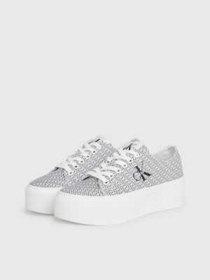 bright white/black aop canvas logo platform trainers for women calvin klein jeans