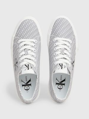 bright white/black aop canvas logo platform trainers for women calvin klein jeans