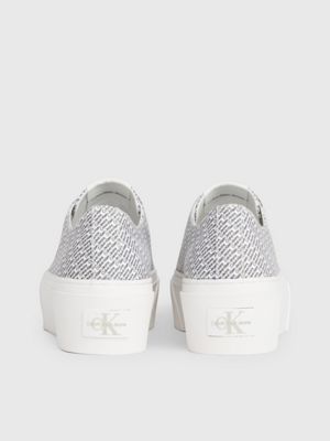 bright white/black aop canvas logo platform trainers for women calvin klein jeans