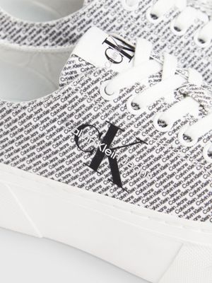 bright white/black aop canvas logo platform trainers for women calvin klein jeans