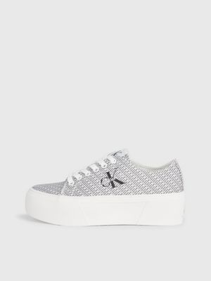 bright white/black aop canvas logo platform trainers for women calvin klein jeans