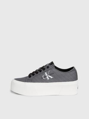 black/bright white aop canvas logo platform trainers for women calvin klein jeans