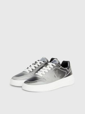 metallic silver/bright white iridescent trainers for women calvin klein jeans