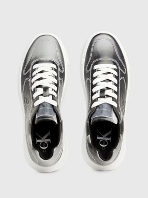 metallic silver/bright white iridescent trainers for women calvin klein jeans