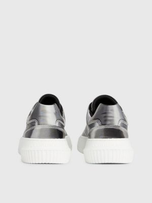 metallic silver/bright white iridescent trainers for women calvin klein jeans