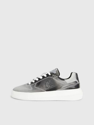 metallic silver/bright white iridescent trainers for women calvin klein jeans