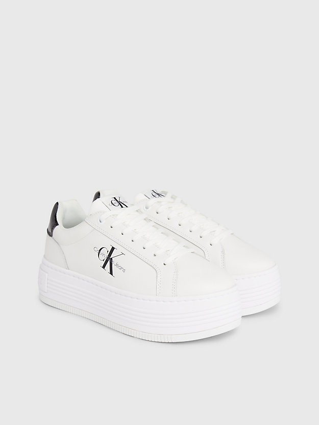bright white/black leather platform trainers for women calvin klein jeans